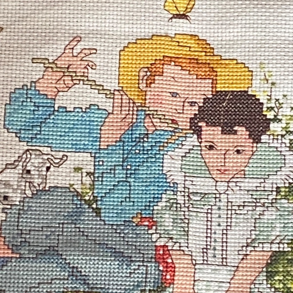 Norman Rockwell vintage cross stitch with couple & animals - Picture 4 of 16